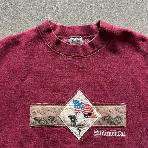 Vintage 90s Cow Sweatshirt Size XL Red Pasture Crewneck Outdoor Nature - Picture 2 of 5